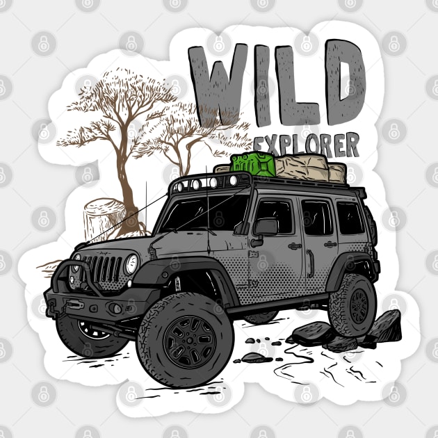 Wild Explorer Jeep - Adventure Grey Jeep Wild Explore for Outdoor enthusiasts Sticker by 4x4 Sketch